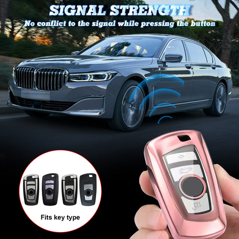 Key Fob Cover Protective Case, Soft TPU Key Case Shell Keyless Remote Control Smart Car Key Protector for BMW 1 2 3 5 6 7 Series X1 X3 X4 X5 X6 M2 M3 M4 M5 M6, Rose Gold