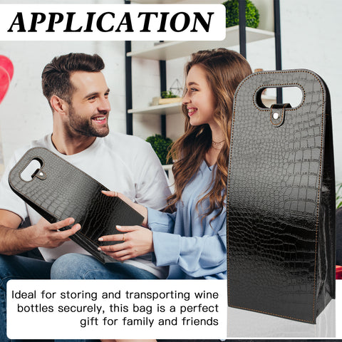 2-Bottle Leather Wine Tote Bag Protector Champagne Gift Bag with Handle For Gift