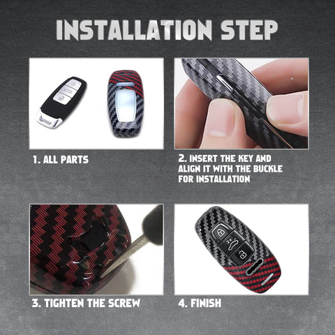 x xotic tech Glossy Black/Red Mix Color Carbon Fiber Texture Hard Plastic Key Fob Cover Case Compatible with Audi A3 A6 A7 A8 Q7 Q8 E-Tron S3 S6 RS6 RS7 S6 S7 SQ7 SQ8 3-Button