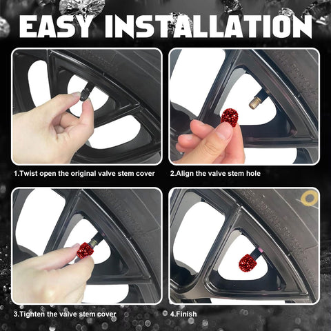 4x Handmade Crystal Rhinestone Universal Car Tire Valve Caps Chrome Accessories