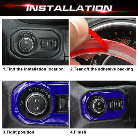 x xotic tech Headlight Switch Button Cover Trim Compatible with Jeep Wrangler JL JLU 2018-up & Gladiator JT 2020-up Interior Accessories(Red)