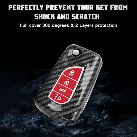 Carbon Fiber Remote Key Fob Shell Case Holder For Toyota RAV4 Corolla w/Keychain