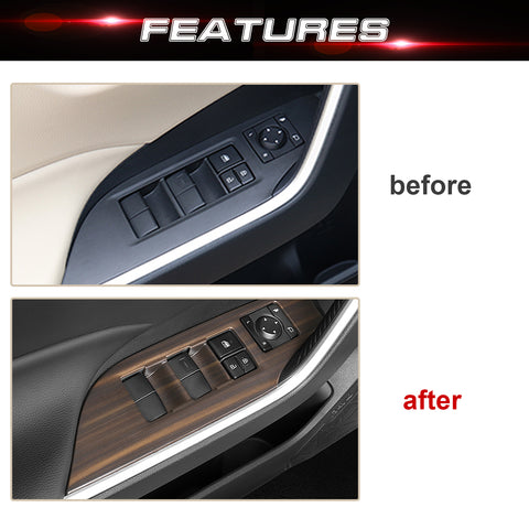 4PCS Wood Grain Door Window Switch Molding Panel Cover For Toyota RAV4 2019-2024