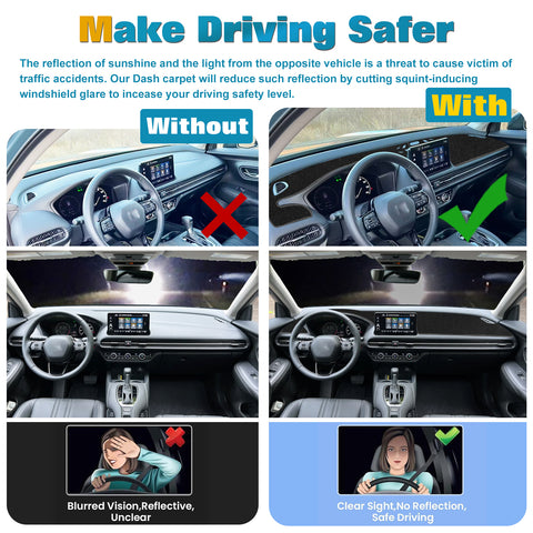 Black Dashboard Mat Poly Carpet DashMat Non-Slip Cover For Honda HRV 2023-2025