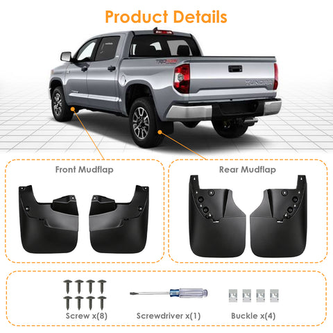 x xotic tech Mud Flaps Splash Guard Compatible with Toyota Tundra 2007-2021 Front & Rear Mudguards Fender Flare Dirt Slush Trap Protector Set Pickup Truck Accessories(4PCS)