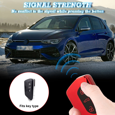 Red TPU Key Fob Shell Full Cover Case, Compatible with Volkswagen Golf 8 ID.4 MK8 Seat Leon MK4 Skoda Octavia Smart Keyless Entry Key