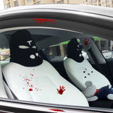 Xotic Tech Car Funny Decoration Spoof Balaclava Face Headrest Cover, Scary Bank Robber Costume Front Seat Head Rest Protector, Halloween Bandit Mask Auto Accessories Universal for Most Car-White