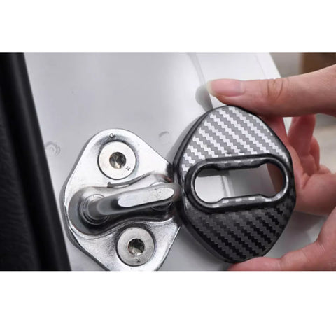 Carbon Fiber Black Door Lock Lock-stitch Cover Trim For Honda Toyota Subaru Mazda