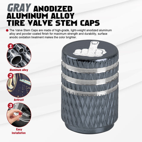 Xotic Tech Tire Valve Stem Caps 8Pcs Anodized Aluminum Tire Valve Cap Set, Corrosion Resistant Air Leakproof Universal Stem Covers for Cars Trucks Motorcycles SUVs and Bikes (Middle Finger)