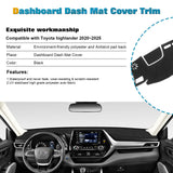 Black Pre-cut Dashboard Cover Anti-Slip Dash Mat For Toyota Highlander 2020-25