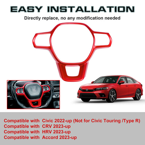 Gloss Red ABS Inner Steering Wheel Cover Molding For Honda Civic 11th Gen 2022+