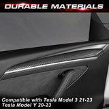 2X Carbon Fiber Pattern Door Side Trim Cover For Tesla Model 3 2021-2023 & Model Y 2020-up