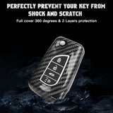 Carbon Fiber Remote Key Fob Shell Case Holder For Toyota RAV4 Corolla w/Keychain