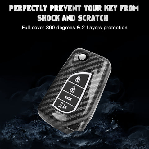 Carbon Fiber Remote Key Fob Shell Case Holder For Toyota RAV4 Corolla w/Keychain