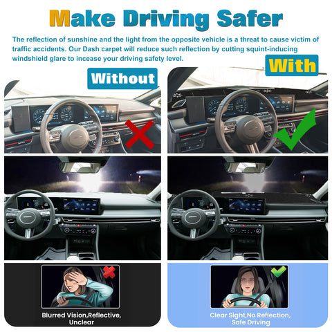 Black Dashboard Mat Poly Carpet DashMat Non-Slip Cover For Hyundai Sonata 2024+