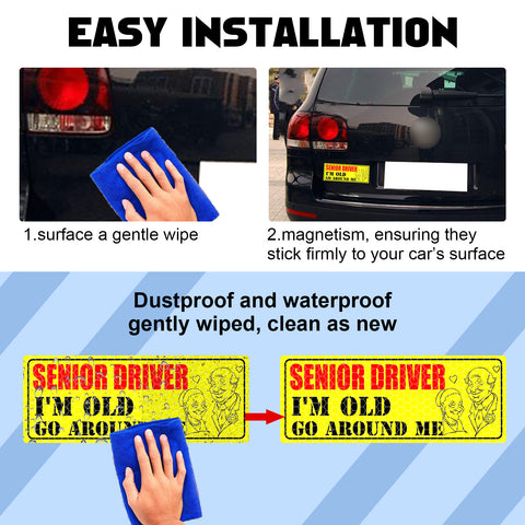 x xotic tech Elderly Driver Car Magnet Reflective Senior Driver Magnet Signs for Car Old People Gag Gifts Yellow Sign Magnetic Bumper Sticker for Grandma Grandpa