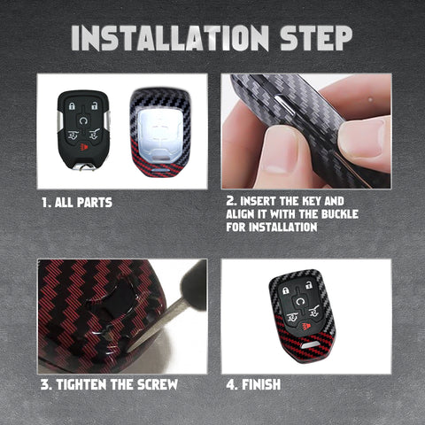 x xotic tech Glossy Black/Red Mix Color Carbon Fiber Texture Hard Plastic Key Fob Cover Case Compatible with GMC Acadia Terrain Sierra Yukon, Chevy Chevrolet Silverado 1500 2500HD 3500HD