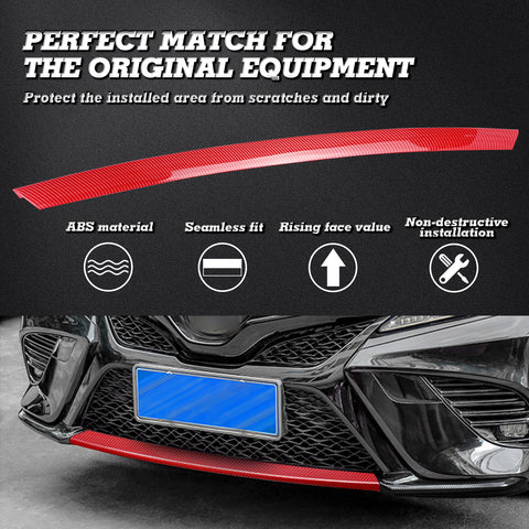 Red + Black Carbon Fiber Front Bumper Corner Center Piece Cover For Camry SE XSE