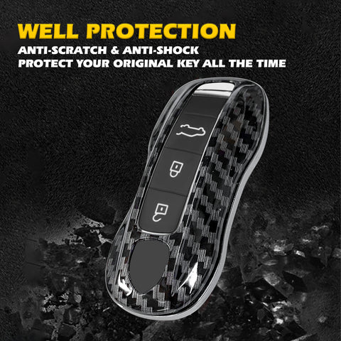 Carbon Fiber ABS Full Cover Remote Key Shell Cover For Porsche Cayenne Panamera