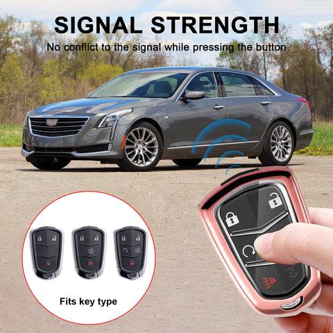 Pink Soft TPU Remote Control Smart Key Fob Cover Compatible with Cadillac ATS 2013-2019, CT6 2016-2020, XT5 2017-2021, XT4 2018-2021, Escalade 2019-2021,CTS 2014-2021, SRX XTS 2015-2021