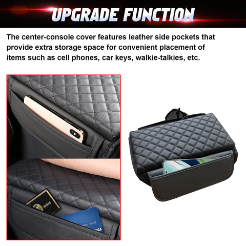 x xotic tech Center Console Cover Compatible with Ford Bronco Accessories 2021 2022 2023 2024 2025 2/4-door, Prevent Dog Scratches Leather Armrest Cover Pad Protector with Side Pockets Storage Bag Interior Accessories