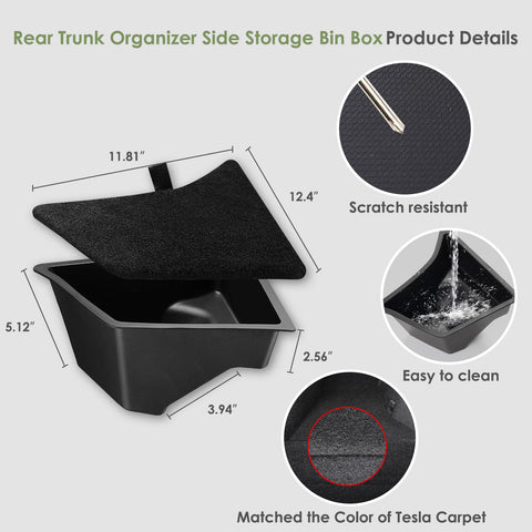 Rear Trunk Storage Bins Side Box with Lids For Tesla Model 3 Highland 2024-up