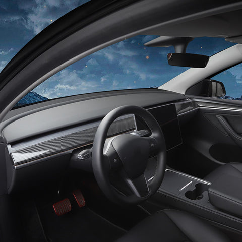 Set Carbon Fiber Style Dashboard + Door Panel Combo Kit For Tesla Model 3 2021-2023 & Model Y 2020-up