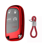 1x Glossy Red TPU Smart Key Remote Keyless FOB Shell Case W/ Red Keychain For Jeep Dodge Chrysler