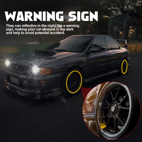 6Pcs Yellow Car Reflective Sporty Racing Style Tire Rim Stickers For 18-21 Inch Wheels