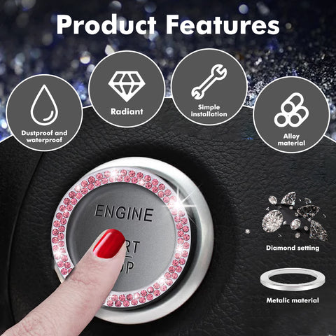 2pcs Bling Rhinestone Car Engine Ignition Start Button Ring Emblem Sticker Cover