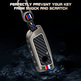 x xotic tech Heavy Zinc Alloy Key Fob Cover Compatible with BMW IX I5 X5 X6 X7 IX I7 5 7 Series 740i 760i 2023-2026, Full Protect Remote Metal Keys Holder Keychain with Carbon Fiber Pattern