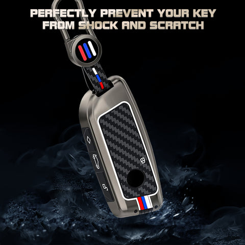 x xotic tech Heavy Zinc Alloy Key Fob Cover Compatible with BMW IX I5 X5 X6 X7 IX I7 5 7 Series 740i 760i 2023-2026, Full Protect Remote Metal Keys Holder Keychain with Carbon Fiber Pattern