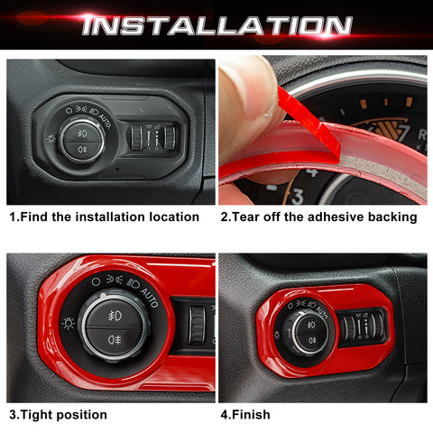 x xotic tech Headlight Switch Button Cover Trim Compatible with Jeep Wrangler JL JLU 2018-up & Gladiator JT 2020-up Interior Accessories(Red)