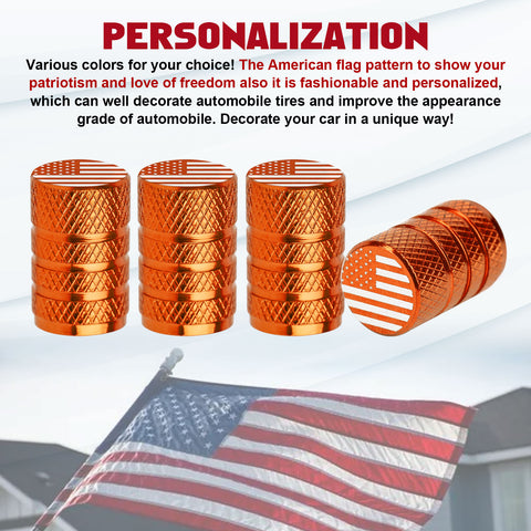 4pcs American Flag Tire Valve Stem Cover Caps Anodized Aluminum Alloy, Corrosion Resistant Leak-Proof Wheel Valve Cap Set, Universal for Cars Trucks Motorcycles SUVs