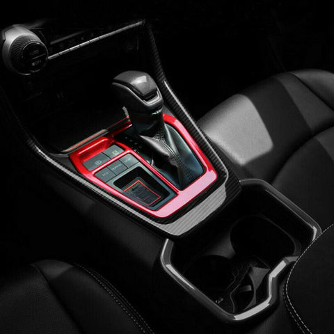 Carbon Fiber Pattern + Red Gear Shift Box Combo Cover For Toyota RAV4 2019-2024