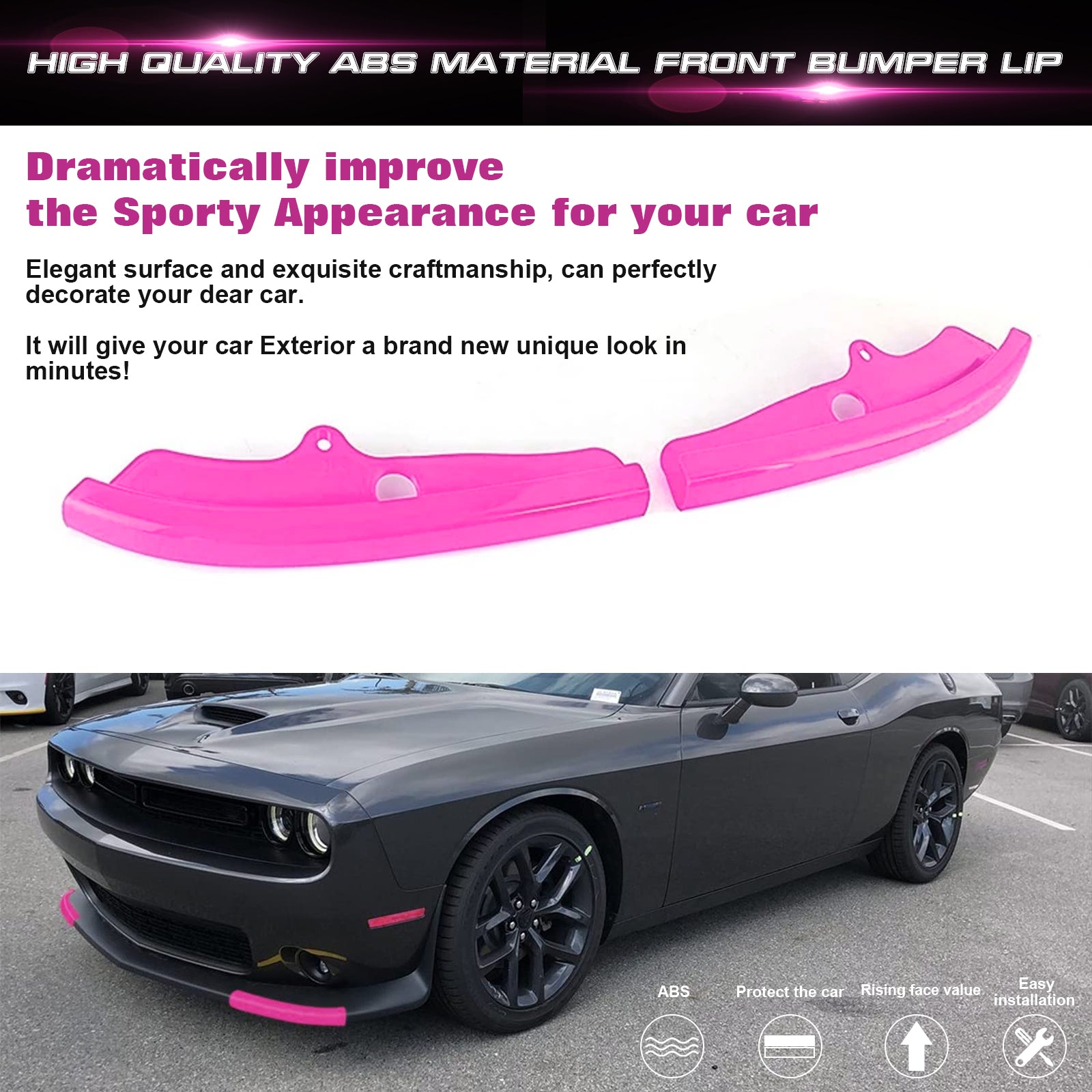 Front Bumper Lip Splitter Protector Cover for 2015+ Dodge Challenger  Accessories