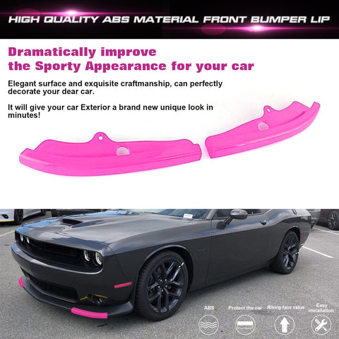 2X Front Bumper Lip Splitter Spoilers Protector Corner Edge Guard Cover Trim Compatible with Dodge Challenger SRT, R/T Scat Pack 2015-2023, R/T, GT 2019-2023 (Not fit R/T Plus, SXT) Pink
