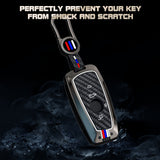 x xotic tech Key Fob Cover Case Compatible with BMW 1 3 4 5 6 7 Series X3 X5 X6 X7 M5 M6 GT3 GT5 Zinc Alloy Heavy Duty Shell Protector Holder Keychain with Carbon Fiber Pattern