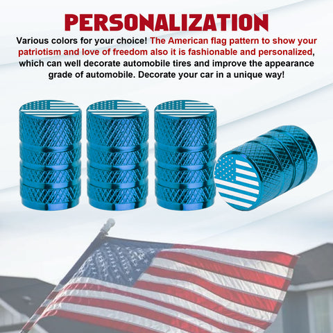 4pcs American Flag Tire Valve Stem Cover Caps Anodized Aluminum Alloy, Corrosion Resistant Leak-Proof Wheel Valve Cap Set, Universal for Cars Trucks Motorcycles SUVs