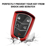 Red Soft TPU Remote Control Smart Key Fob Cover Compatible with Cadillac ATS 2013-2019, CT6 2016-2020, XT5 2017-2021, XT4 2018-2021, Escalade 2019-2021,CTS 2014-2021, SRX XTS 2015-2021