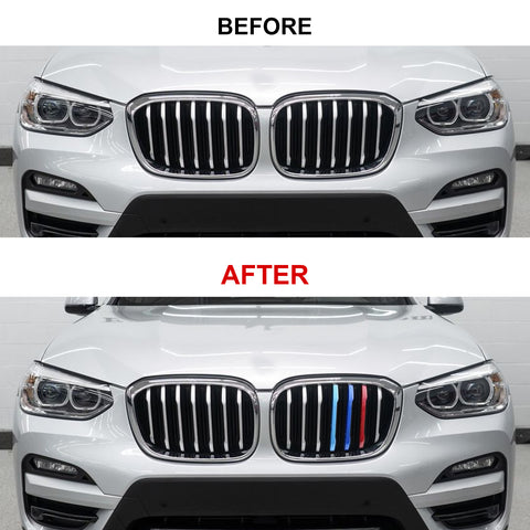 M-Colored Stripe Grille Insert Trims Compatible with BMW X3 G01 2018-2021 or X4 G02 2019-2021, Not fit for 2020 X4 M40i (7-Beams Standard Kidney Grille)