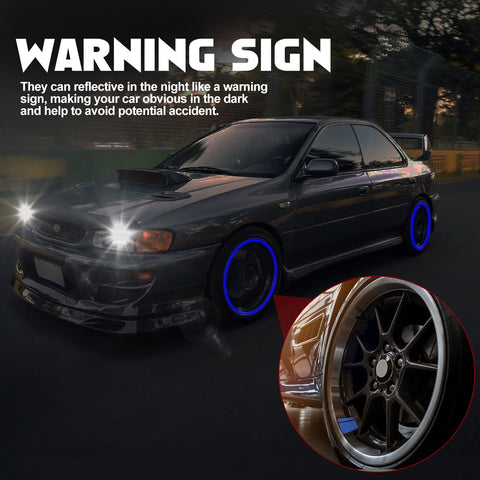 6Pcs Blue Car Reflective Sporty Racing Style Tire Rim Stickers For 18-21 Inch Wheels