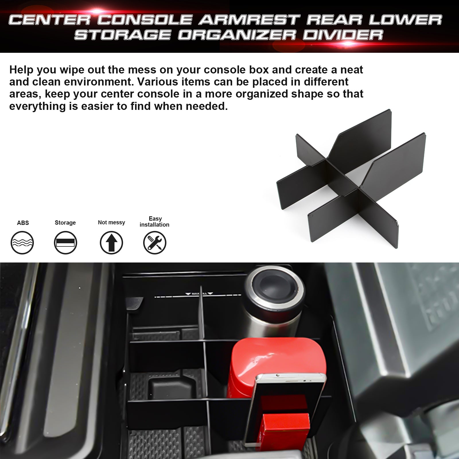 Center Console Organizer For Dodge RAM 1500 2019-2025 - Armrest Tray & Door Handle Storage Box Set