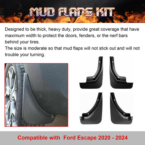 Front and Rear Fender Flares Mud Flap Splash Guard Set For Ford Escape 2020-2024