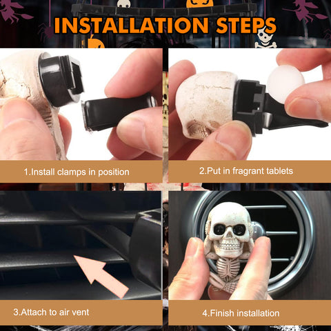 Skull Car Air Fresheners Vent Clips for Halloween Car Interior Decorations