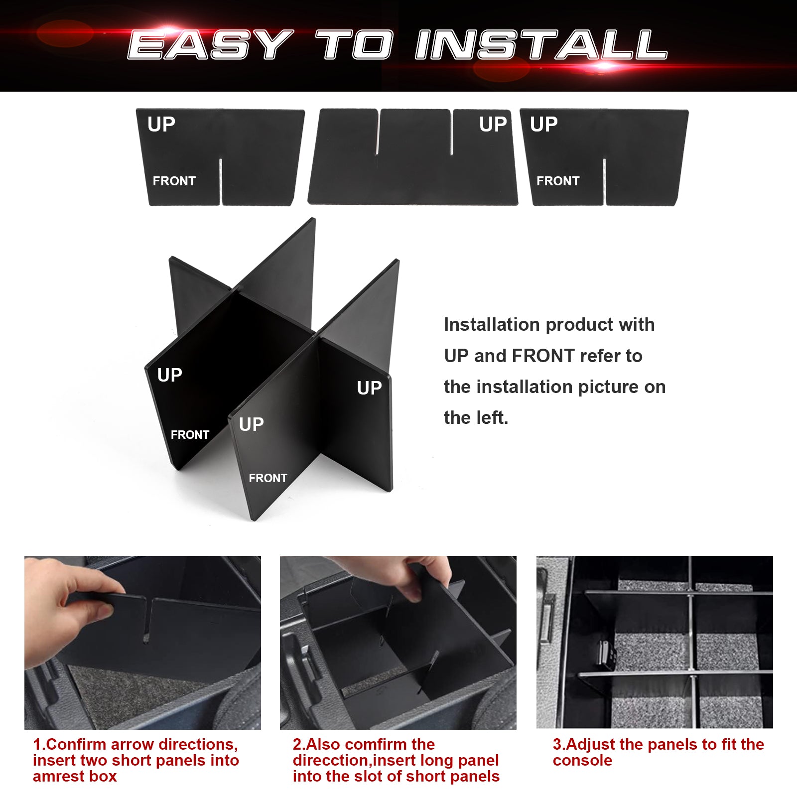 Interior Center Console Box Interior Center Console Armrest Insert Storage Box Organizer w/Black A ...