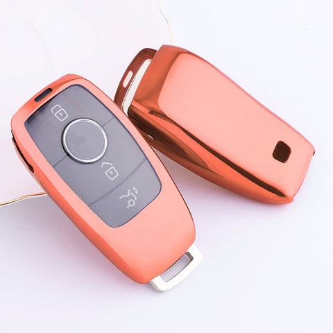 Pink Soft TPU Full Protect Smart w/Button Key Fob Cover For Mercedes-Benz AMG