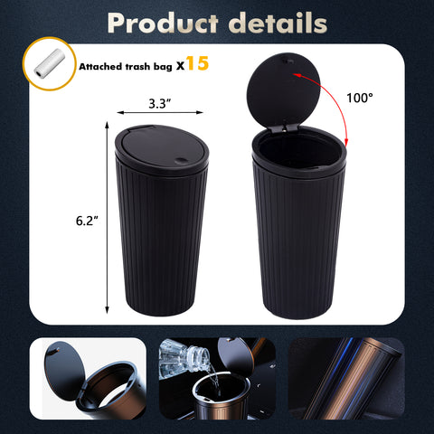 Car Cup Holder Trash Can with Lid Mini Dustbin Garbage Organizer Universal Fit