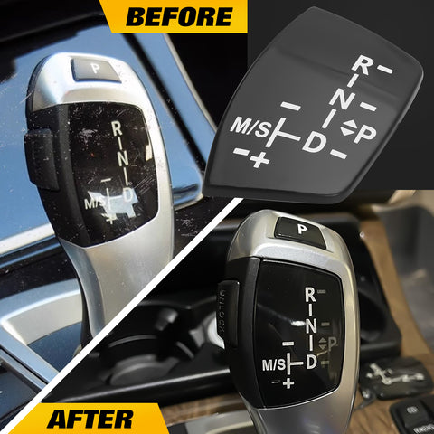 Gear Shift Knob Cover Trim + Gear Panel Button Decal Sticker Replacement Compatible with BMW 1 3 5 6 7 Series (Standard Basic Shifter Style)