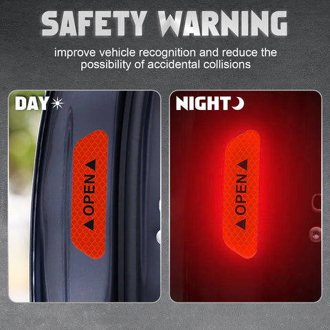 Door Open Warning Reflective Stickers Night Safety Decals Automotive Accessories